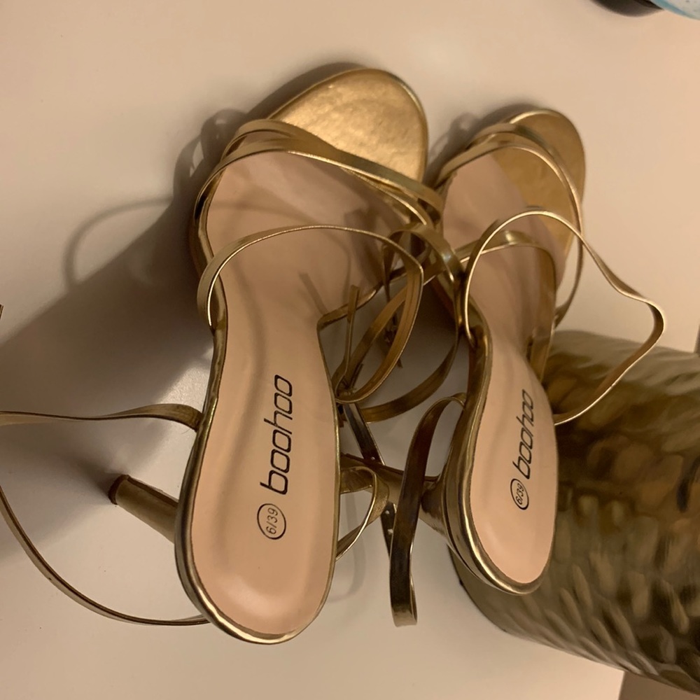🎄 Boohoo strappy heels, gold, size 6/39